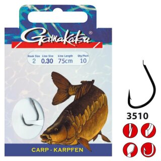 Gamakatsu BKD 3510F Karpfen Haken Gr.2 mit Vorfach 0,30mm 85cm