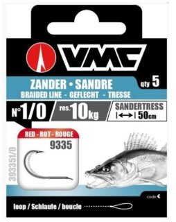 VMC Zanderhaken gebunden rot 50cm Gr.2